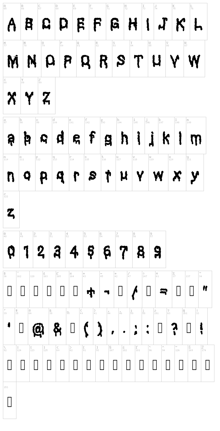 Black Shadow font map